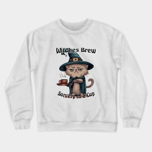 Witches Brew, Sorcery in a Cup | Cat with Witch Hat Crewneck Sweatshirt